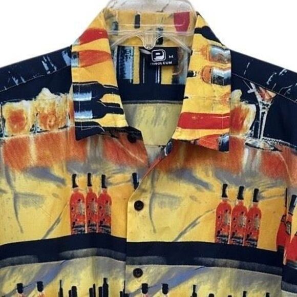 Vtg Petroleum Button Front Shirt Men's Medium Multicolor Bar Have A Drink Theme - Picture 2 of 10